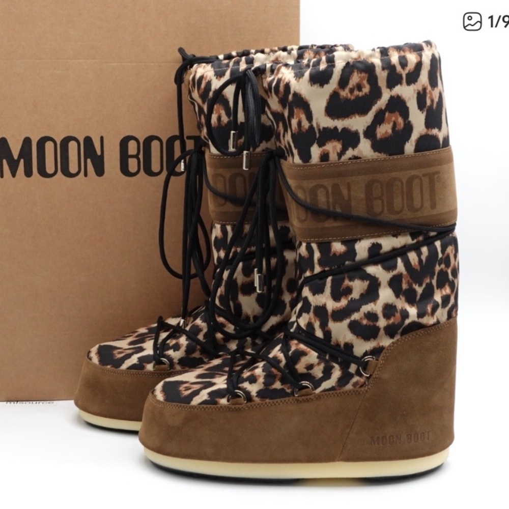 Moon Boot Icon Suede Leopard Print Boots Sz 7 US L EU 38 NEW